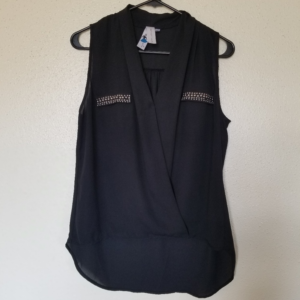 Black sheer V neck
